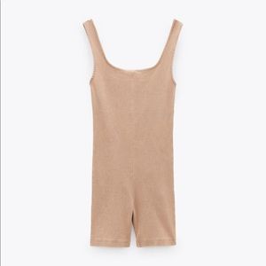 ZARA BEIGE PINK SHORT RIBBED JUMPSUIT TRF